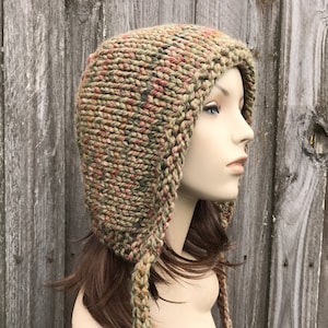 Knit Bonnet Adult, Chunky Knit Hat, Womens Hat, Mens Hat, Winter Hat, Knit Hood, Aviator Hat, Hood with Ties, Adult Bonnet, Marsh