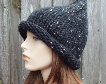 Witch Hat, Halloween Hat, Wizard Hat, Halloween Costume, Chunky Knit Hat, Womens Hat, Mens Hat, Winter Hat, Obsidian