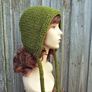 Adult Bonnet, Knit Bonnet, Chunky Knit Hat with Ties, Winter Hat, Knit Hood, Aviator Hat