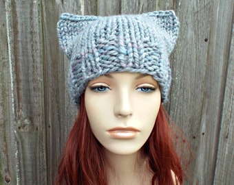 Hand Knit Beanie, Cat Ear Hat, Chunky Knit Hat, Womens Hat, Mens Hat, Winter Hat, Knit Cap, Knit Beanie, Cat Hat, Cat Beanie
