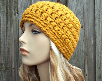 Chunky Crochet Hat, Womens Hat, Mens Hat, Winter Hat, Crochet Beanie, Crochet Cap, Fitted Beanie, Mustard Yellow