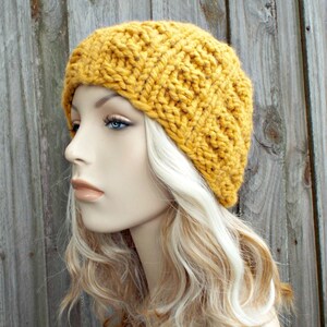 Berretto lavorato a mano, berretto lavorato a maglia spessa, cappello da donna, cappello da uomo, cappello invernale, berretto lavorato a maglia, berretto lavorato a maglia, berretto aderente, berretto a nido d&#39;ape, giallo senape