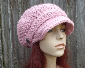 Chunky Crochet Hat, Womens Hat, Winter Hat, Crochet Cap, Crochet Beanie, Slouchy Beanie, Newsboy Cap, Newsboy Hat, Blossom Pink