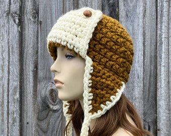 Chapeau de trappeur, cache-oreilles, gros bonnet au crochet, chapeau femme, chapeau homme, chapeau d'hiver, casquette aviateur, bonnet au crochet, chapeau cache-oreilles Wanderlust