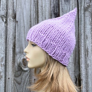Fairytale Gnome Hat, Chunky Knit Hat, Womens Hat, Mens Hat, Garden Gnome Hat, Elf Hat, Gnome Beanie, Pale Purple