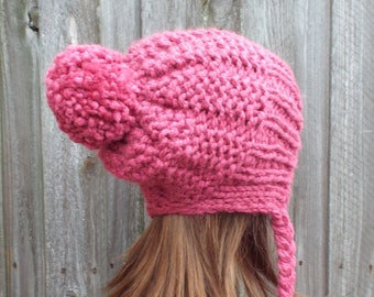 Knitted Hat Pattern Hat Knitting Pattern Ear Flap Hat Slouchy Beanie Womens Hats Mens Beanie Knitting Tutorial - Split Brim Beanie