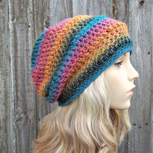 Crochet Hat, Womens Hat, Mens Hat, Winter Hat, Crochet Beanie, Crochet Cap, Slouchy Hat, Slouchy Beanie, Rainbow Hat, Rainbow Beanie