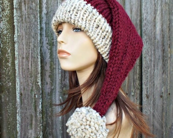 Santa Hat, Knitted Santa Hat, Rustic Santa Hat, Santa Claus Hat, Christmas Hat, Knit Hat, Womens Hat, Mens Hat, Winter Hat