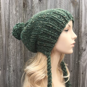 Chapéu de malha robusto, chapéu feminino, chapéu masculino, chapéu de inverno, chapéu desleixado, chapéu com aba de orelha, gorro de malha, gorro de malha, gorro Charlotte Slouchy, verde couve