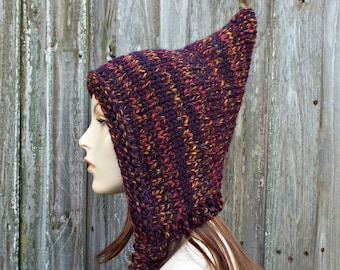 Witch Hat, Pixie Hat, Knit Hood, Womens Hat, Chunky Knit Hat, Winter Hat, Fall Fashion Accessories, Pixie Hood, Harvest