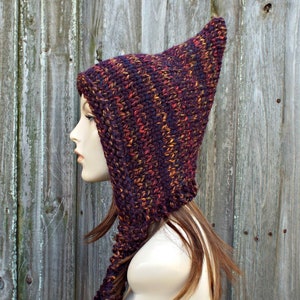 Witch Hat, Pixie Hat, Knit Hood, Womens Hat, Chunky Knit Hat, Winter Hat, Fall Fashion Accessories, Pixie Hood, Harvest