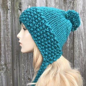Chunky Knit Hat, Womens Hat, Mens Hat, Winter Hat, Knit Beanie, Knit Cap, Slouchy Hat, Winnipeg Slouchy Beanie, Petroleum Blue
