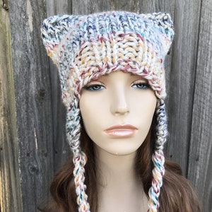 Chunky Knit Hat, Womens Hat, Mens Hat, Winter Hat, Earflap Hat, Ear Flap Hat, Cat Beanie, Cat Hat, Hat with Cat Ears, Hudson Bay