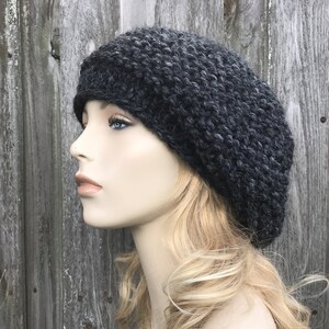 Chunky Knit Hat, Womens Hat, Mens Hat, Winter Hat, Knit Beret, Knit Cap, Knit Beanie, Slouchy Beret, Tribeca Beret, Charcoal Grey