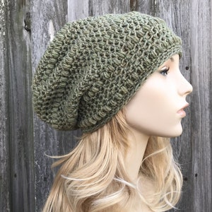 Crochet Hat, Womens Hat, Mens Hat, Winter Hat, Crochet Beanie, Crochet Cap, Slouchy Beanie, Penelope Slouchy Hat, Light Olive Green
