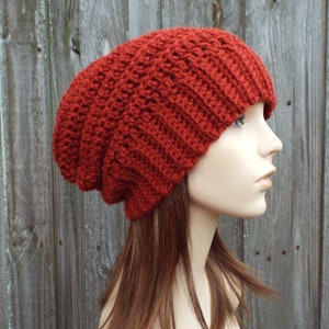Crochet Hat, Mens Beanie, Womens Beanie, Slouchy Beanie, Slouchy Hat, Hipster Hat, Boho Hat, Crochet Beanie, Shiplap Beanie, Brick Red