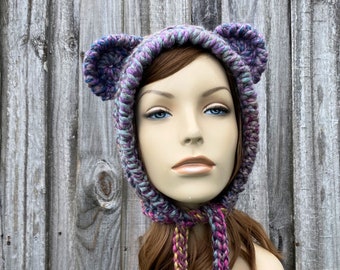 Bear Ear Hat, Bear Bonnet, Adult Bonnet, Chunky Crochet Hat, Crochet Beanie, Womens Hat, Mens Hat, Winter Hat, Crochet Bonnet, Astroland