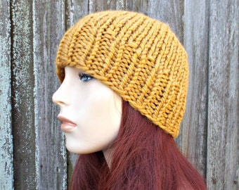 Chunky Knit Hat, Womens Hat, Mens Hat, Winter Hat, Knit Beanie, Mens Beanie, Womens Beanie, Knit Cap, Fitted Beanie Hat, Mustard