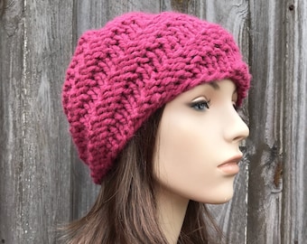 Grobstrick Mütze, Damenmütze, Herrenmütze, Wintermütze, Strickmütze, Strickmütze, Swirl Beanie, Himbeere Pink