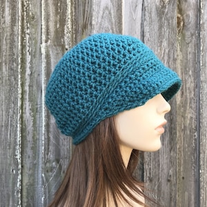 Crochet Hat, Womens Hat, Mens Hat, Boho Hat, Beach Hat, Sun Hat, Summer Beanie, Crochet Cap, Newsboy Cap, Newsboy Hat, Brim Hat, Teal Blue