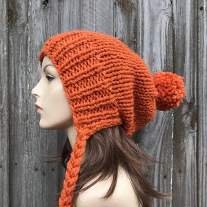Chunky Knit Hat, Womens Hat, Mens Hat, Winter Hat, Knit Cap, Knit Beanie, Slouchy Beanie, Slouchy Hat, Pumpkin Orange