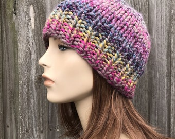 Hand Knit Beanie, Chunky Knit Hat, Womens Hat, Mens Hat, Mens Beanie, Womens Beanie, Winter Hat, Fitted Beanie, Knit Cap, Astroland