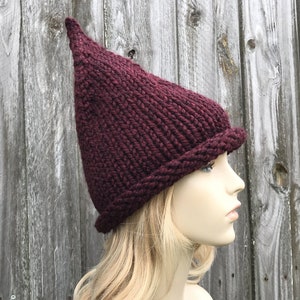 Witch Hat, Wizard Hat, Elf Hat, Gnome Hat, Halloween Costume, Halloween Hat, Chunky Knit Hat, Womens Hat, Mens Hat, Claret