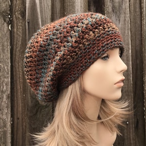 Crochet Hat, Womens Hat, Mens Hat, Winter Hat, Boho Hat, Slouchy Beanie, Weekender Slouchy Hat, Chocolate Peacock