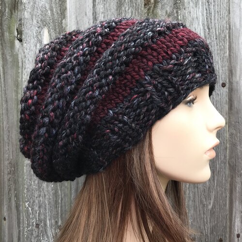 Oversized Knit Hat Womens Hat Winter Hat Mens Hat Slouchy Etsy
