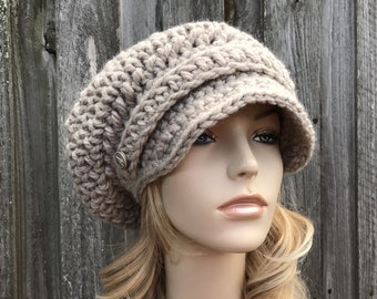 Gehaakte krantenverkoperspet, grof gehaakte muts, dameshoed, herenmuts, wintermuts, krantenverkopershoed, bakkershoed, paddestoel