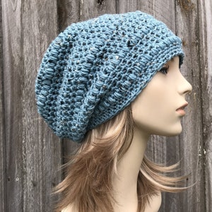 Crochet Hat, Womens Hat, Mens Hat, Winter Hat, Crochet Beanie, Crochet Cap, Slouchy Beanie, Penelope Slouchy Hat, Blue Tweed