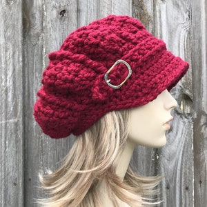 Chunky Crochet Hat, Womens Hat, Mens Hat, Winter Hat, Oversized Newsboy Hat, Monarch Newsboy Cap, Cranberry Red