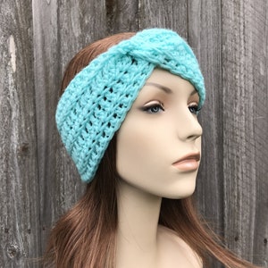 Crochet Headband, Crochet Head Band, Womens Headband, Crochet Head Wrap, Summer Headband, Twisted Headband, Aqua Blue