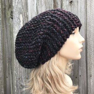 Chunky Knit Hat, Womens Hat, Mens Hat, Winter Hat, Knit Beanie, Knit Cap, Slouchy Beanie, Slouchy Hat, Oversized Knit Hat, Blackstone Black