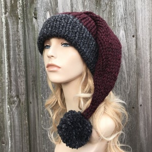 Santa Hat, Santa Claus Hat, Elf Hat, Christmas Hat, Stocking Cap, Hand Knit Hat with Pom Pom, Womens Hat, Mens Hat, Winter Hat,