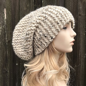 Oversized Chunky Knit Slouch Hat, Womens Hat, Mens Hat, Winter Hat, Slouchy Beanie, Chunky Knit Hat, Knit Beanie, Knit Cap, Oatmeal
