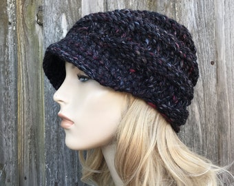 Grobstrickmütze, Damenmütze, Herrenmütze, Wintermütze, Newsboy-Mütze, Newsboy-Mütze, Strickmütze, Strickmütze, Swirl Beanie, Blackstone Black