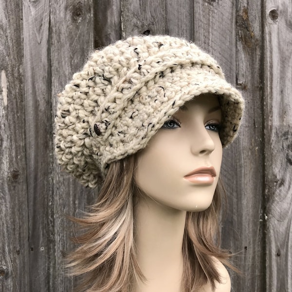 Chunky Crochet Hat, Womens Hat, Mens Hat, Winter Hat, Crochet Cap, Crochet Beanie, Newsboy Cap, Newsboy Hat, Slouchy Hat, Oatmeal