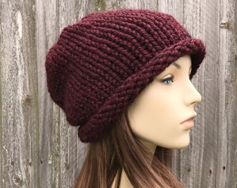 Chunky Knit Hat, Womens Hat, Mens Hat, Winter Hat, Slouchy Hat, Slouchy Beanie, Knit Beanie, Knit Cap, Rolled Brim Beanie