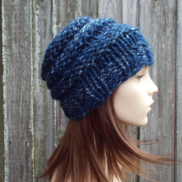 Chunky Knit Hat, Womens Hat, Mens Hat, Winter Hat, Knit Beanie, Knit Cap, Beehive Beanie, River Run Blue