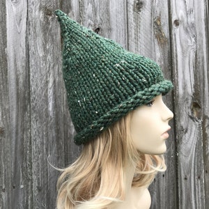 Witch Hat, Wizard Hat, Halloween Costume, Halloween Hat, Elf Hat, Gnome Hat, Chunky Knit Hat, Womens Hat, Mens Hat, Winter Hat, Kale Green