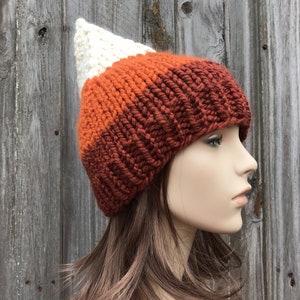 Halloween Hat, Chunky Knit Hat, Womens Hat, Mens Hat, Winter Hat, Gnome Hat, Elf Hat, Gnome Beanie, Burnt Orange Pumpkin