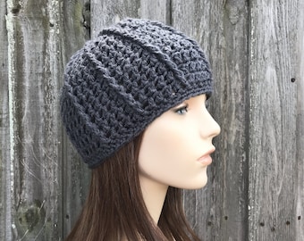 Crochet Hat, Womens Hat, Mens Hat, Crochet Cap, Beach Hat, Sun Hat, Fitted Beanie Skullcap, Light Weight Summer Beanie, Charcoal Grey