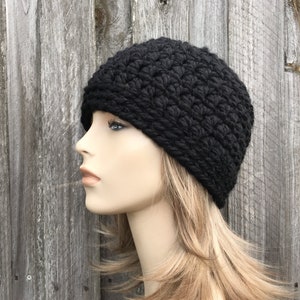 Schwarze Mütze, Häkelmütze, Damenmütze, Herrenmütze, Wintermütze, Häkelmütze, Gehäkelte Mütze, Schwarz