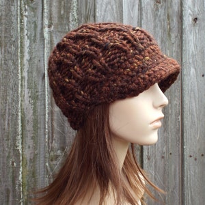 Strickmütze, Damenmütze, Herrenmütze, Wintermütze, Strickbeanie, Strickmütze, Schiebermütze, Schiebermütze, Amsterdam Mütze mit Zopfmuster, Mammutbaum Braun