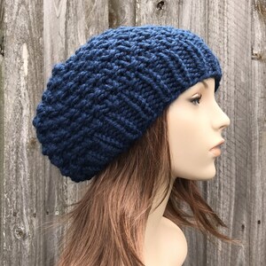 Chunky Knit Hat, Womens Hat, Mens Hat, Winter Hat, Knit Beanie, Knit Cap, Slouchy Hat, Slouchy Beanie, Mossy Beanie, Petrol Blue