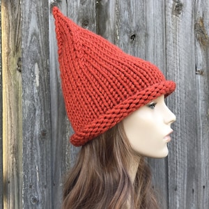 Orange Witch Hat, Halloween Hat, Wizard Hat, Gnome Hat, Elf Hat, Chunky Knit Hat, Womens Hat, Mens Hat