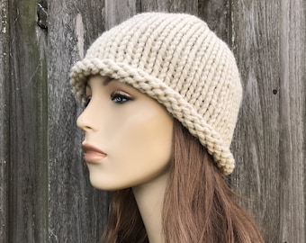 Chunky Knit Hat, Womens Hat, Mens Hat, Winter Hat, Knit Cap, Knit Beanie, Bowler Beanie, Mushroom