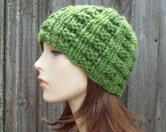 Chunky Knit Hat, Womens Hat, Mens Hat, Winter Hat, Knit Beanie, Knit Cap, Waffle Beanie, Grass Green