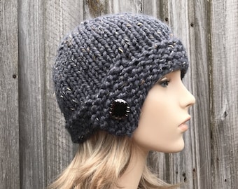 Chunky Knit Hat, Womens Hat, Winter Hat, Knit Cloche Hat, Knit Beanie, Knit Cap, Cloche Beanie, Graphite Grey